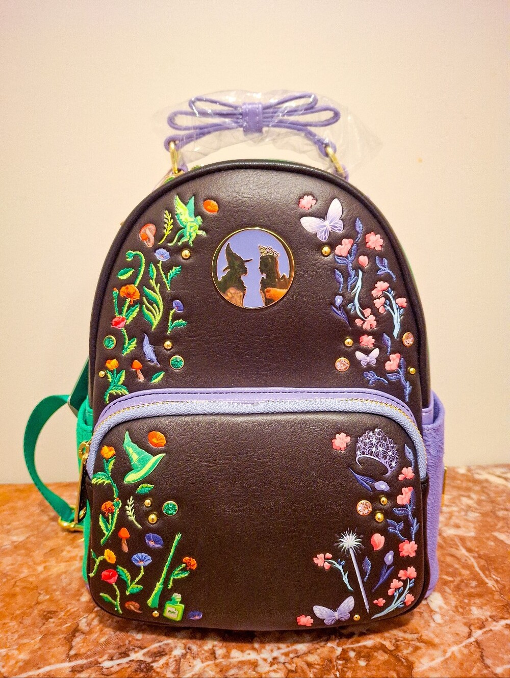 Wicked Loungefly NWT Black Embroidered Mini Backpack with Pastel Accents